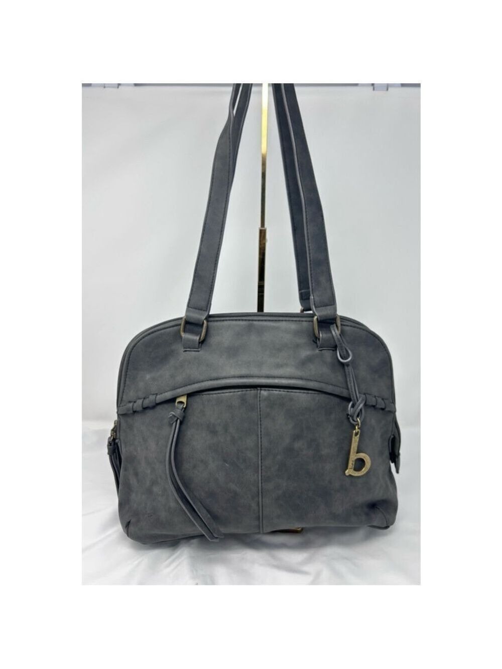 BOC Born Concept Large Dark Gray Faux Leather Shoulder Handbag Satchel
